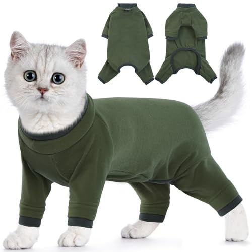 Katzenbody Nach Op, Katzenbody Groß Langarm Kleidung für Sphynx Cat Body Suit Katzenanzug Op Katzen Body Gegen Lecken Op Body Katze Operation(ArmeeGrün, 2XL)