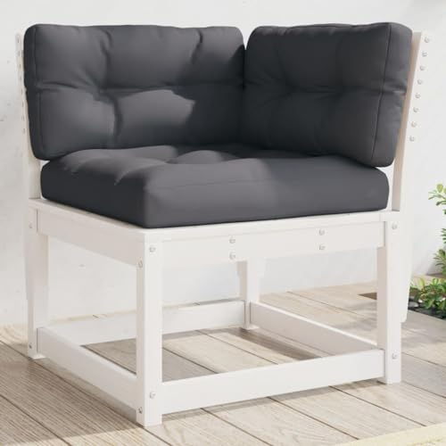 AJJHUUKI Home Items, Gartensofa-Ecke mit Kissen, weiß, 73 x 73 x 78 cm, Massivholz, Kiefernholz, Anzugmöbel