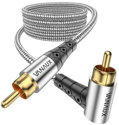 VANAUX 90-Degree Subwoofer Cable,Premium Audio RCA to RCA Cable,(Gold-Plated Connectors, Aluminum Alloy Shell) Ideal for Tight Spaces,Home Theater,Sound Systems (90 Degree to Straight, 15Ft/4.6M)