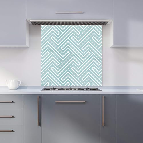 Premium Blue And White Geometric Pattern Kitchen Splashback 6mm Toughened Glass Kitchen Splashback – Heat Resistant Splashback for Kitchens, Perfect for Cookers and Hobs, Polished Edges