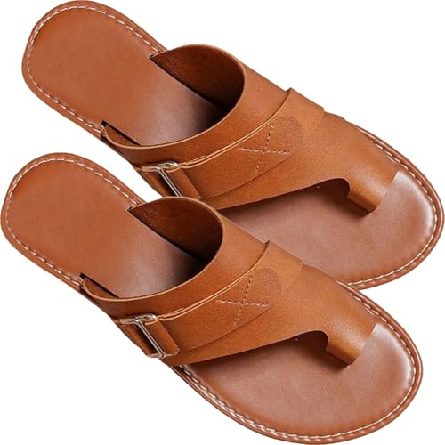 BBPM Sandalias ortopédicas correctoras de juanetes para Mujer corrección de Dedo Gordo del pie Zapatos de Cuero PU cómodas Sandalias Informales de Verano,Marrón,EU38/US7