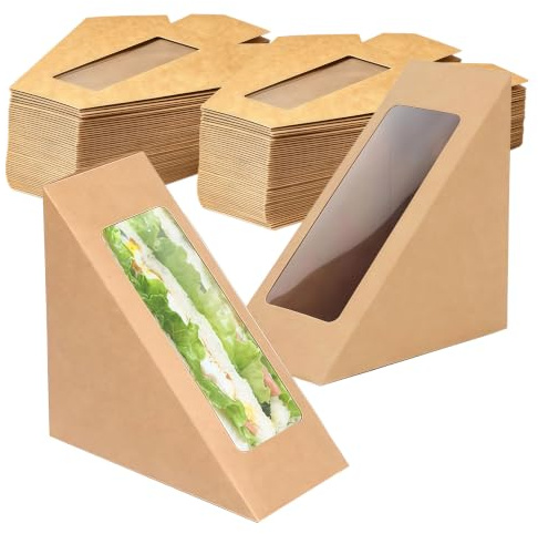 MEETOZ Disposable Sandwich Paper Cake Box, Small Sandwich Wedge Box, Deep Fill Sandwich Triangles Box,Triangle Cupcake Containers with Window