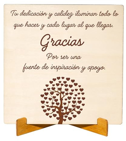 CUBIBOO ART 14x14 CM Tarjeta de Agradecimiento de Madera natural con Soporte - Detalles Compañeros de Trabajo y Fin de Curso - Regalo Profesora Fin de Curso