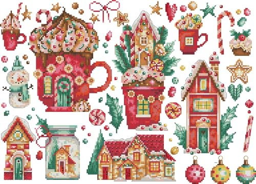 Awesocrafts Kreuzstich Stickpackungen Vorgedruckt Weihnachten Gourmet Raum Bilder Vorlagen Sticken Set Vorgedruckt 14CT 2 Stränge