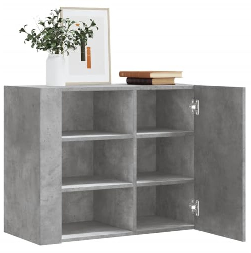 Sufrk Armario de pared gris cemento 75 x 35 x 60 cm de aglomerado, armario de cocina de pared, armario suspendido de madera, armario de pared espacioso y resistente