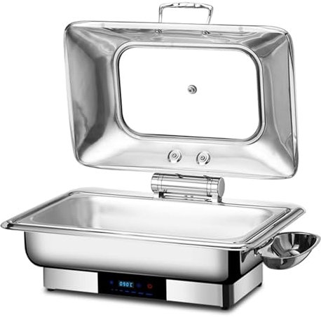 Scaldavivande Elettrico Professionale 304 Acciaio Inox Idraulico Chafing Dish all in One Touch Control Elettrico Scaldavivande da Cucina per Party, Catering(13.5L/1)