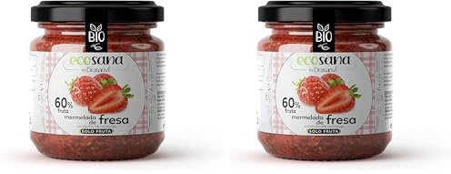 Drasanvi ECOSANA Mermelada de Fresa sin Azúcar Bio,con Vitaminas del Grupo B, Vitamina C, Minerales y Omega 3 |Fuente de Energía, Antioxidante | Deliciosa y Endulzada con Zumo de Uva,250 g