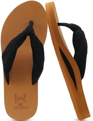 KuaiLu Chanclas Mujer Tela Verano Playa Piscina Flip Flops Señoras Comodas Cuero Planas Caminar Piel Sandalias De Dedo Antideslizante Yoga-Espuma Chancletas Negro Caqui 38
