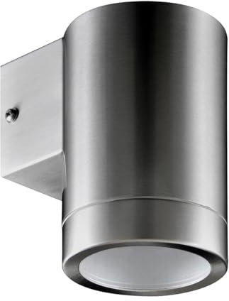 Licht-Erlebnisse Wandlampe außen Edelstahl GU10 IP54 H: 11,8 cm Chrom matt klein Downlight Modern Fassadenstrahler Hauswand Außenleuchte Balkonlampe Terrassenlampe