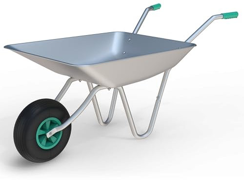 65L Wheelbarrow Home Garden, Heavy Duty Cart Galvanised Wheel Barrow with Pneumatic Tyre 100KG Load-Bear, Strong Large Transport Trolley Handcart, Suitable for Garden Work