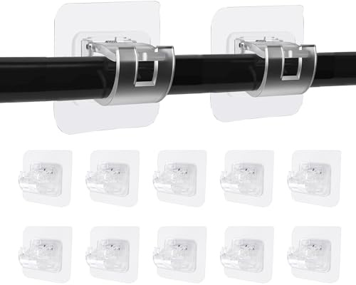 VirtuGro 12Pcs Self Adhesive Curtain Rod Bracket No Drill Drapery Hook Holder Curtain Pole Wall Brackets Towel Fixing Rods Holder for Home Bathroom Kitchen Hotel Clothes Hanging (Transparent)