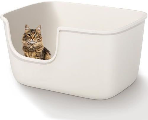 Caja de arena grande para gatos, bandeja extra profunda y alta para gatos, caja antisalpicaduras (blanco)