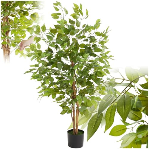 tectake® Ficus Artificial, Planta Artificial Grande y Realista, Plantas Artificiales Grandes, Decoración Hogar y Oficina, Arbol Artificial con Hojas Detalladas, Decoración Salon - 120 cm de Alto