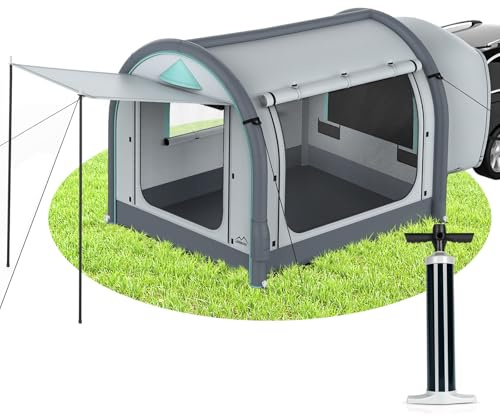 Inflatable SUV Tent for Camping, Large Quick Setup Blow Up Glamping Tents, 6-Person Tent with Detachable Car Attachment, Van Tents with Storage Bag &Projection Screen, Waterproof SUV Awning for Travel