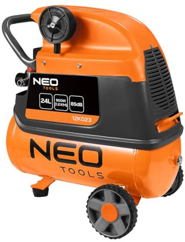 NEO TOOLS Compressore d'aria da 24 litri, pressione massima 8 bar, 900 W, 135 l/min, compressore olio, compressore olio con valvola di scarico, compressore su ruote 570 x 306 x 670 mm