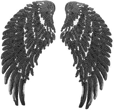 SEWACC 1 Paar Engelsflügel pailletten sequin hochzeitsdeko armatur Aufnäher weiße Flügel Fee Schmetterlingsflügel bügeleisen Nähzubehör selber machen DIY-Flügelapplikation Polyester Black