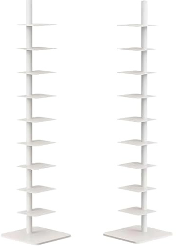 BYGSBKDP Bücherregal mit 9 Ebenen, Metallrücken, schmales Bücherregal, DIY, dreiseitig, frei drehbar, vertikaler Turm für Bücher für kleine Räume, hohe und schmale Leiter, Bücherregal (weiß, 40,1 cm D