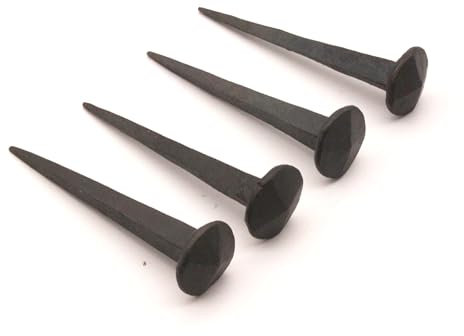 Set di 4 chiodi in ferro forgiati a mano, colore nero, rustico, 20 mm, testa rotonda da 7,6 cm, chiodi decorativi da parete di alta qualità