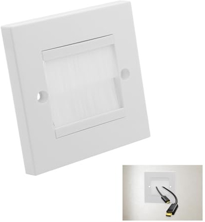 Batheidon 1 Stück Multimedia Wanddose, Kabeldurchführung mit Bürstenabdeckung, Unterputzdose für TV, Lautsprecher, Internetkabel, geeignet für Standarddosen, 80x80mm, einfach zu montieren，weiß