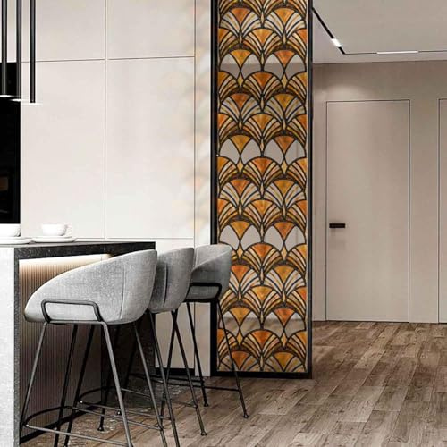 ChicSkin Hand Drawn Stained Glass Window Film Boho Pine Shell 43x300cm | Self Adhesive,Decorative Window Film Art Decor for Home Kitchen Bathroom Office Glass Decoration geometric pattern