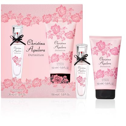 Christina Aguilera – Definition 2-teiliges Set, floraler Moschusduft, sizilianische Bergamotte, Italienische Mandarinen & Mountain Rose Apfel, feminin & lebhaftes 150 ml Duschgel + 30 ml Eau de Parfum