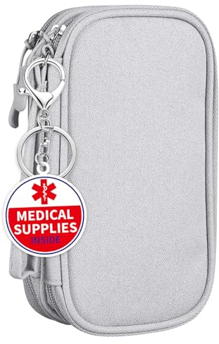 Klyrith Diabetic Supplies Sac de voyage à double couche pour glucose, stylo à insuline, bandelettes de test, seringues, aiguilles, organiseur portable pour médicaments, Gris Z, 19x11x5.5 cm