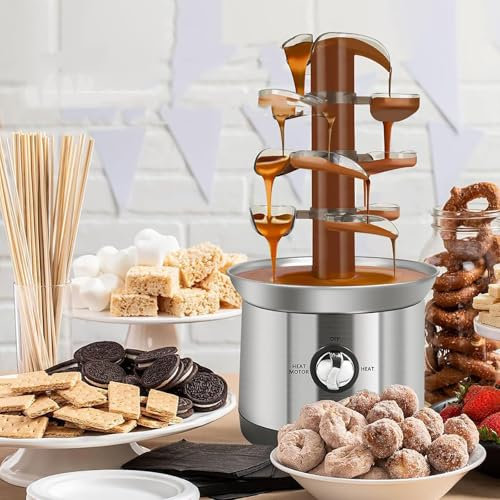 Fontaine À Chocolat À 4 Niveaux, Fontaine À Fondue Au Chocolat Électrique De 2,6 Lb, Assaisonnement À 115 °F À 140 °F, Chauffage Rapide De 300 W, Mode D’événement À 1 Touche Pour Le Fromage Nacho, La