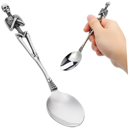 TOGEVAL Cuillère Squelette Rétro Acier Inoxydable Couverts pour Table Halloween et Cuillère Service Buffet et Dessert Design Original et Lisse