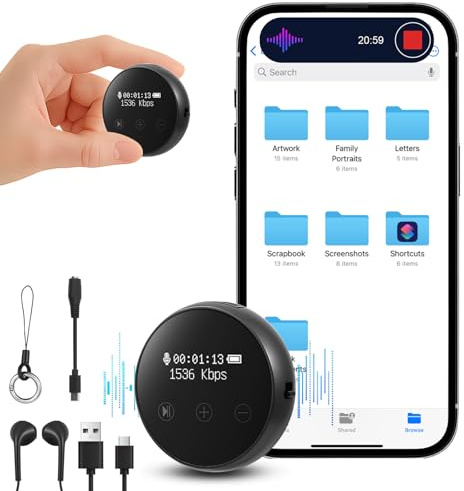 64GB Micro Espion Ecoute a Distance, avec Suppression Intelligente du Bruit DSP, Dictaphone Vocalet Activation, Mot de Passe, Enregistreur Vocal Espion Discret pour Cours, Réunions, Entretiens