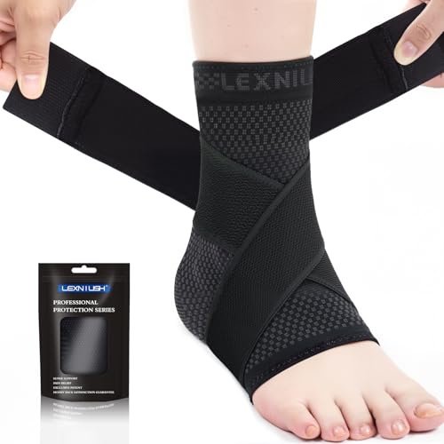 Lexniush bandage för höger/vänster, ankelbandage med justerbar för plantar fasciit, hälsenan, artrit, ortopediskt fotbandage kompressionsstrumpor för kvinnor män sport, XL