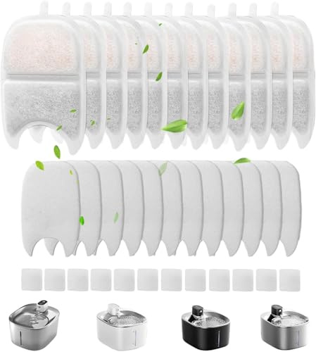 Filtro Fuente Para Gatos,12 Piezas Filtros de Bebedero Gatos para Feelneedy YPD-C004, 12 Esponjas Prefiltradas y 12 Esponjas para Bomba de Agua,Filtración multicapa y mejora de la calidad del agua
