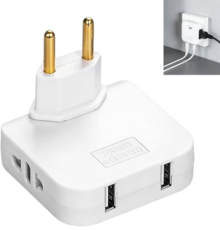 Prise Plate Derriere Meuble, Multiprise Plate Murale Extra avec 2 Ports USB et 2 Prises, Adaptateur Multiprise Plat Pivotante 180°, Prise Murale Compacte 2500W Ignifugée pour Maison Bureau Voyage