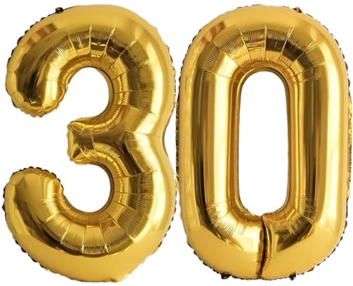 Luftballon Zahl 30 Gold, Helium Folienballon 30 Geburtstag Ballon Number für 30 Geburtstagsdeko 40 Zoll, 100CM Gold Zahlenballon 30