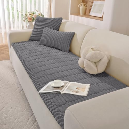 YSTELLAA Sofa Überzug Universelle 1/2/3/4 Sitzer, Anti-Rutsch Sofabezug Flanell, Neu Couch Überzug L/U Form, Gemütlich Sofa Cover Für Wohnzimmer(Dunkelgrau, 70x210cm)