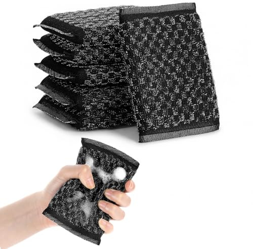 6 esponjas para ollas de lana de acero, sin arañazos, de metal, estropajos, estropajos de acero inoxidable, estropajos de cocina, herramienta de limpieza para ollas, sartenes (patrón de diamante)