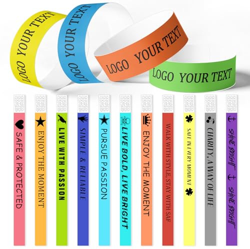 Pulseras impresas personalizadas, pulseras de identificación de eventos personalizadas con logotipo de texto y clipart, pulseras de papel a prueba de manipulaciones, entrega rápida para fiestas