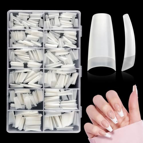 Flintronic Extensions d'Ongles, 10 Tailles, 500 Pièces, Demi Capsules Ongles Extensions, Ballerine Moyen-Longue Nude, PMMA Souple Ultra-fin, Effet Naturel sans Sensation de Gêne, pour Studios,Home DIY