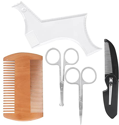 Naroote Set di Strumenti per Modellare la Barba Forbici a Pettine Trasparenti e Durevoli per Tutti i di Barba con Forbici in Acciaio Inossidabile 5 unità