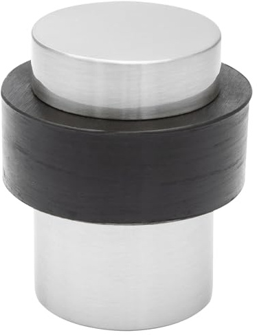 WAGNER Bodentürstopper BIG BEN - Durchmesser Ø 35 x 40 mm, Zinkdruckguss satiniert, Softanschlag aus thermoplastischem Kautschuk, schwarz, zum Schrauben inklusive Montagematerial - 15505011
