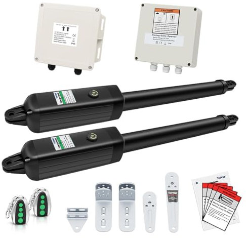 TOPENS PW502 Ouvre-portail automatique pour portail double battant de taille moyenne jusqu'à 1,8 kg ou 4,6 m chaque feuille, support supplémentairepoussoir pour ouvrir inclus