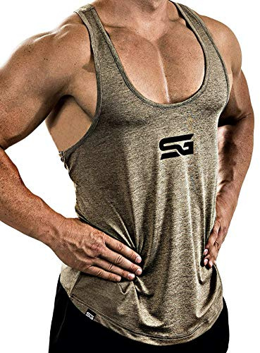 Satire Gym® - Fitness Stringer Tank Top Herren - Schnelltrocknend & Funktionelle Sportbekleidung - Perfekter Bodybuilding Tank Top (Khaki meliert, M)