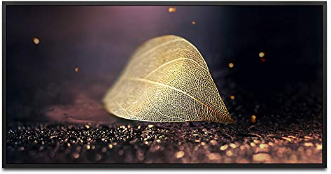 Goldenes Blatt ca. 130x70cm Wandbild inklusive Schattenfugenrahmen schwarz - Panorama Leinwand Bild XXL Format Wandbilder Wohnzimmer Wohnung Deko Kunstdrucke