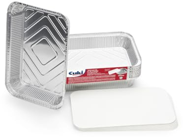 Cuki Professional Vaschette in Alluminio Rettangolari con Coperchi, 6 Porzioni, 31.5 x 21.5 x h4 cm, 1 Confezione da 25 Pezzi