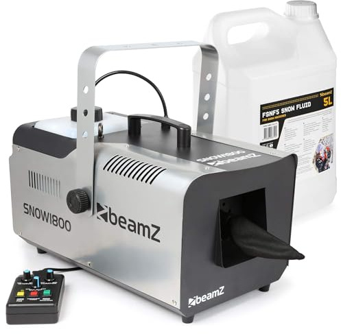 BeamZ SNOW1800 Schneemaschine mit 5 Liter Flüssigkeit, 1800 Watt Schnee Maschine mit Fernbedienung, inkl. Schneefluid, Snow Machine, DMX, Timer, Mini Schneekanone Garten, Snow Fall Winter Simulation