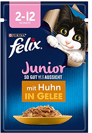 FELIX So gut wie es aussieht Junior Kittenfutter nass in Gelee, mit Huhn, 26er Pack (26 x 85g)