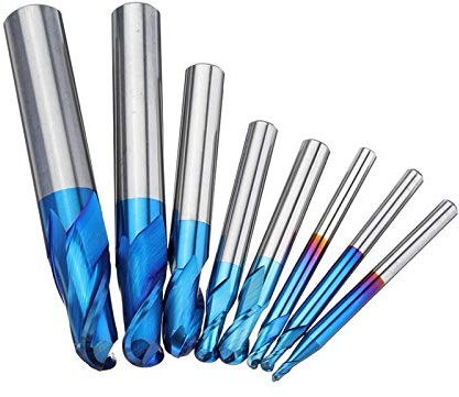 F-MINGNIAN-TOOL, 8 Stück HRC55 Blue Nano Kugelfräser Set R1-R6 Fräser CNC Fräser Fräser für Metall Holz Edelstahl Aluminium Kupfer
