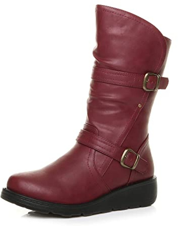 AJVANI low wedge heel ruched buckle winter comfort calf boots size 8 41