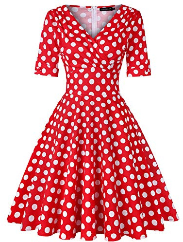 MINTLIMIT Women's 1950s Vintage Dress Deep V Neck Wrap Short Sleeve Retro Cocktail Swing Dresses