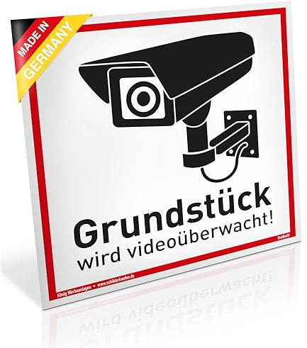 Schild Grundstück wird videoüberwacht! | Alu 20 x 20 cm | stabiles Alu Schild mit UV-Schutz | weiß | Videoüberwachung Kameraüberwachung Kameraüberwacht | Dreifke®