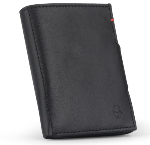 DONBOLSO Portafoglio Uomo Slim - Accessori da Viaggio Portafoglio Uomo Pelle - Portatessere con Protezione RFID et Custodisce Fino a 11 Carte - Nappa Nero